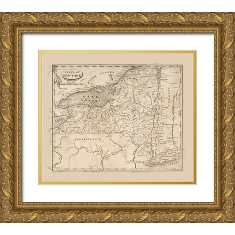 New York - Spafford 1813  Gold Ornate Wood Framed Art Print with Double Matting by Spafford