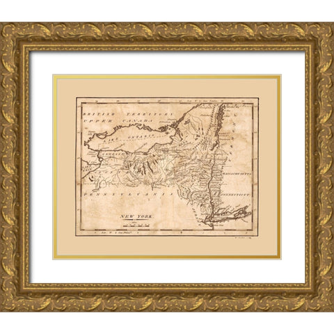 New York - Barker 1801  Gold Ornate Wood Framed Art Print with Double Matting by Barker