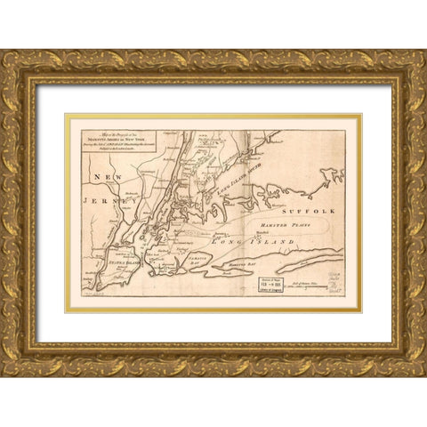 New York -1776 Gold Ornate Wood Framed Art Print with Double Matting by Unknown