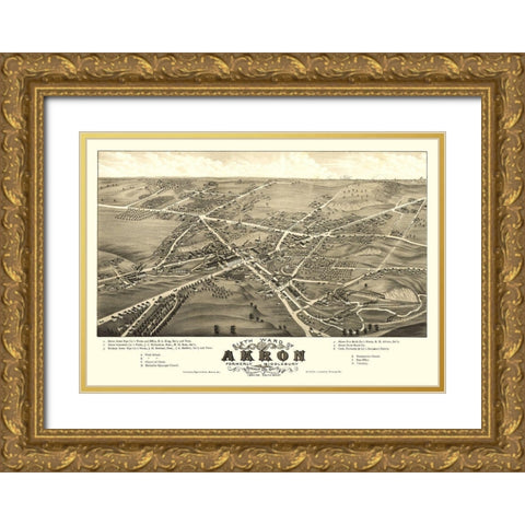Akron Ohio - Stoner 1882  Gold Ornate Wood Framed Art Print with Double Matting by Stoner