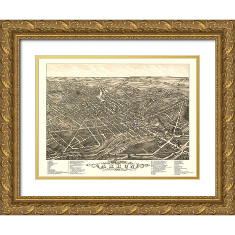 Akron Ohio - Stoner 1882  Gold Ornate Wood Framed Art Print with Double Matting by Stoner