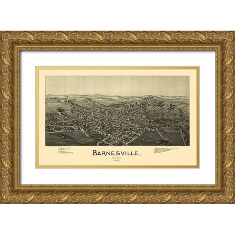 Barnesville Ohio - Fowler 1899  Gold Ornate Wood Framed Art Print with Double Matting by Fowler