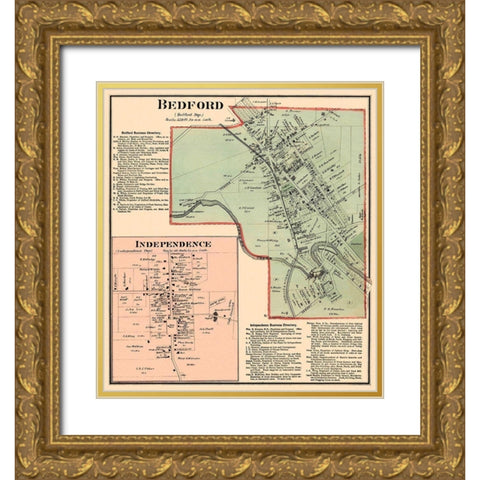 Bedford, Independence Ohio Landowner - Titus 1874 Gold Ornate Wood Framed Art Print with Double Matting by Titus