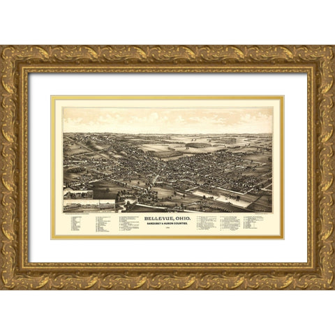 Bellevue Ohio - Norris 1888  Gold Ornate Wood Framed Art Print with Double Matting by Norris