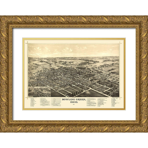 Bowling Green Ohio - Norris 1888  Gold Ornate Wood Framed Art Print with Double Matting by Norris