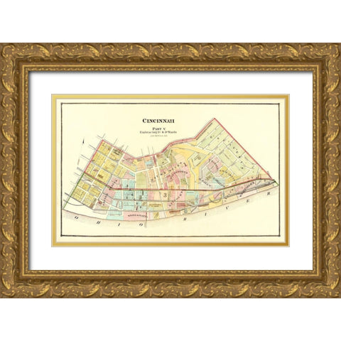 Cincinnati Ohio Landowner - Beers 1869 Gold Ornate Wood Framed Art Print with Double Matting by Beers