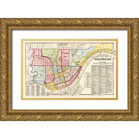 Cincinnati, Outline Ohio Outline - Titus 1869 Gold Ornate Wood Framed Art Print with Double Matting by Titus