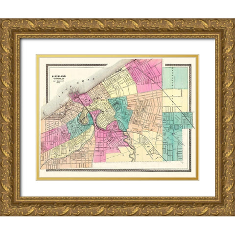 Cleveland Ohio - City Engineer 1872 Gold Ornate Wood Framed Art Print with Double Matting by City Engineer