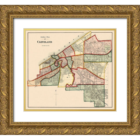 Cleveland Ohio Index - Titus 1874 Gold Ornate Wood Framed Art Print with Double Matting by Titus