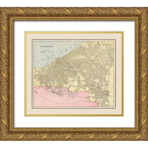 Cleveland  Ohio  - Cram 1892 Gold Ornate Wood Framed Art Print with Double Matting by Cram