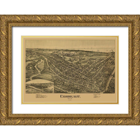 Conneaut Ohio - Fowler 1896  Gold Ornate Wood Framed Art Print with Double Matting by Fowler