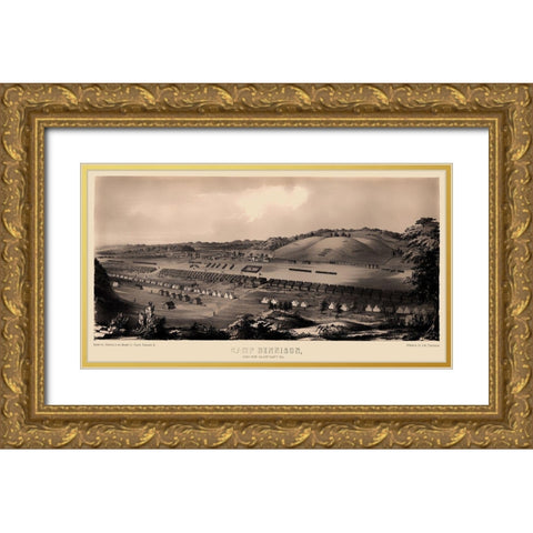 Camp Dennison Ohio - Gibson 1860 Gold Ornate Wood Framed Art Print with Double Matting by Gibson