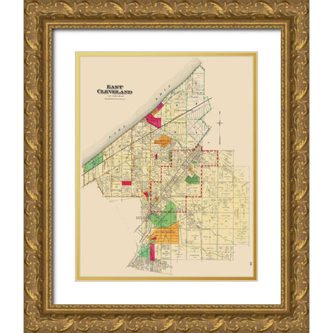 East Cleveland Ohio Landowner - Cram 1892 Gold Ornate Wood Framed Art Print with Double Matting by Cram