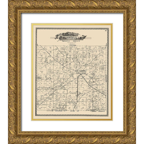 Harrisville Ohio Landowner - American Atlas 1897 Gold Ornate Wood Framed Art Print with Double Matting by American Atlas