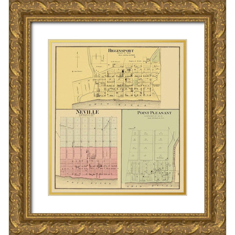 Higginsport Neville Point Pleasant Ohio Landowner Gold Ornate Wood Framed Art Print with Double Matting by Hayes
