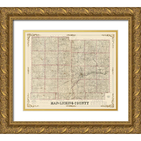 Licking County Ohio - Roell 1854  Gold Ornate Wood Framed Art Print with Double Matting by Roell