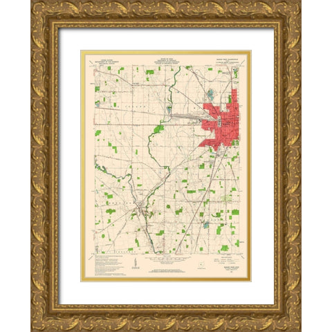 West Marion Ohio Quad - USGS 1961 Gold Ornate Wood Framed Art Print with Double Matting by USGS