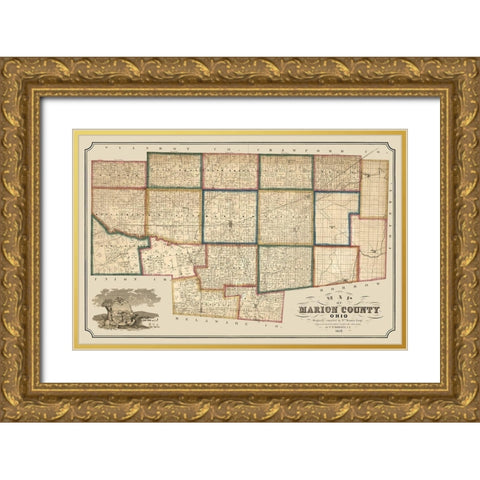 Marion County Ohio - Brown 1852  Gold Ornate Wood Framed Art Print with Double Matting by Brown