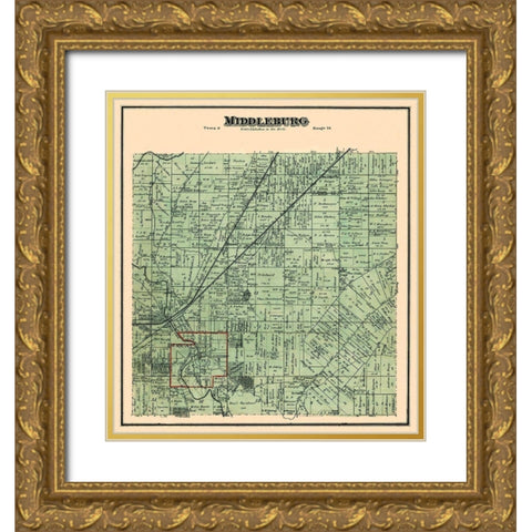 Middleburg Ohio Landowner - Stewart 1874 Gold Ornate Wood Framed Art Print with Double Matting by Stewart