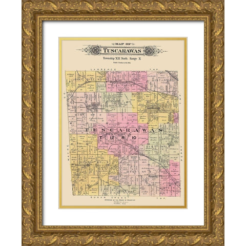 Tuscarawas Ohio Landowner - Lawrence 1896 Gold Ornate Wood Framed Art Print with Double Matting by Lawrence