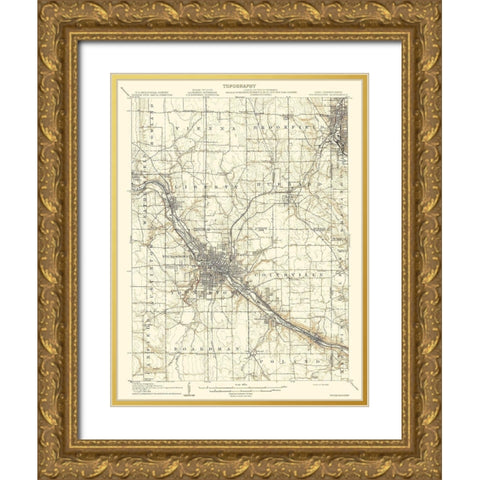 Youngstown Pennsylvania Ohio Quad - USGS 1908 Gold Ornate Wood Framed Art Print with Double Matting by USGS