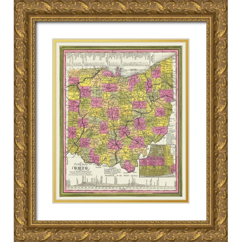 Ohio with Cincinnati Ohio - Mitchell 1846 Gold Ornate Wood Framed Art Print with Double Matting by Mitchell