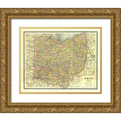Ohio - Cram 1886 Gold Ornate Wood Framed Art Print with Double Matting by Cram