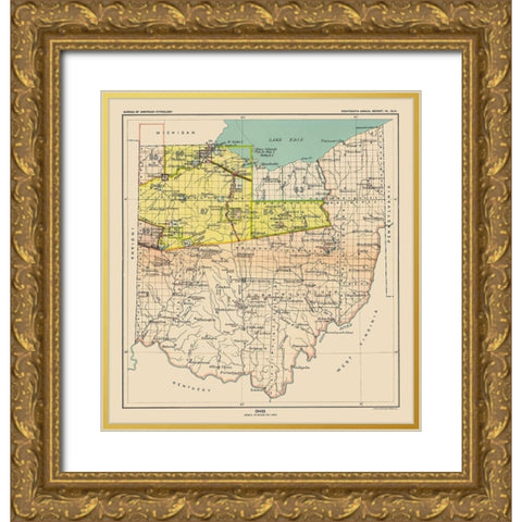 Ohio Indian Cessation - USGPO 1899 Gold Ornate Wood Framed Art Print with Double Matting by USGPO