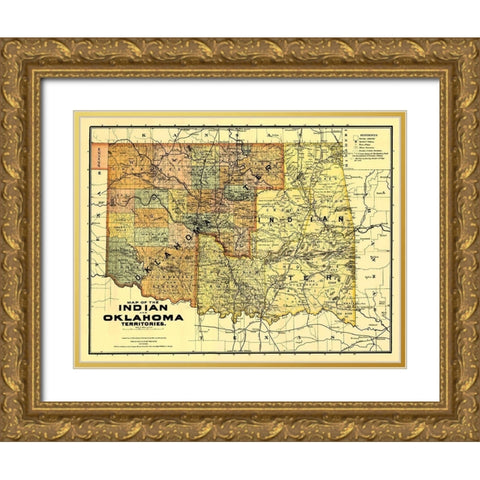 Oklahoma Indian Territory - Rand McNally 1894 Gold Ornate Wood Framed Art Print with Double Matting by Rand McNally