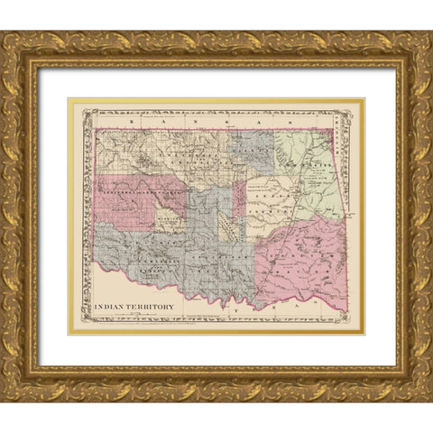 Oklahoma Indian Territory - Gary 1873 Gold Ornate Wood Framed Art Print with Double Matting by Gary