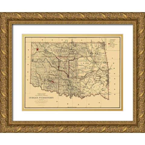 Oklahoma Indian Territory - Stockslager 1887 Gold Ornate Wood Framed Art Print with Double Matting by Stockslager