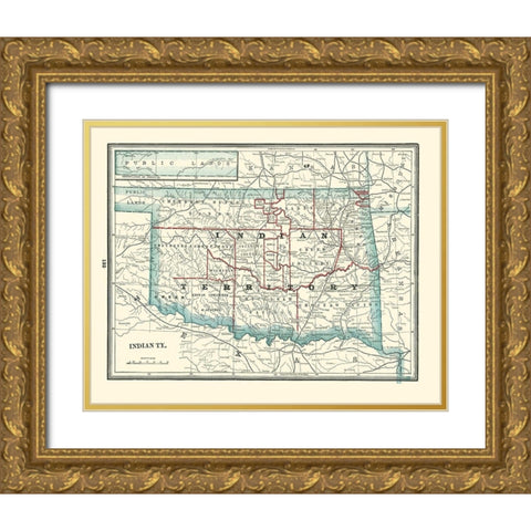 Oklahoma Indian Territory - Rathbun 1893 Gold Ornate Wood Framed Art Print with Double Matting by Rathbun