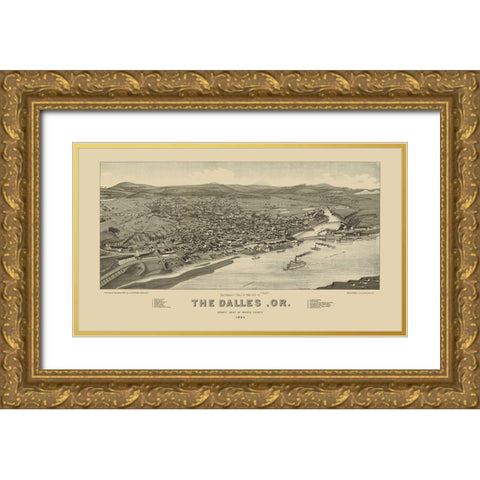 The Dalles Oregon - Stoner 1884 Gold Ornate Wood Framed Art Print with Double Matting by Stoner