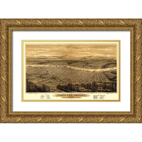 Portland Oregon - Bancroft 1879 Gold Ornate Wood Framed Art Print with Double Matting by Bancroft