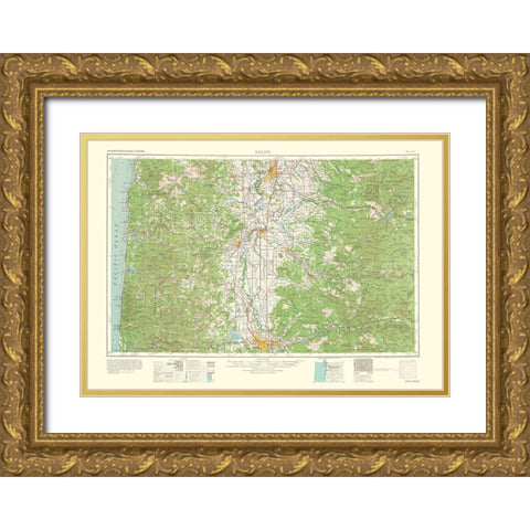 Salem Oregon Quad - USGS 1963 Gold Ornate Wood Framed Art Print with Double Matting by USGS