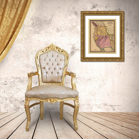 Oregon, Upper California - 1845 Gold Ornate Wood Framed Art Print with Double Matting by Mitchell