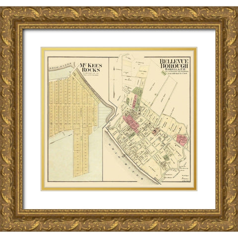 Bellevue, McKees Rock Pennsylvania Landowner Gold Ornate Wood Framed Art Print with Double Matting by Hayes
