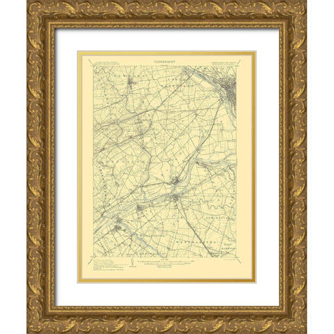Burlington Pennsylvania New Jersey Quad Gold Ornate Wood Framed Art Print with Double Matting by USGS