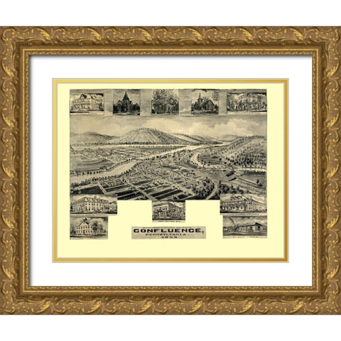 Confluence Pennsylvania -1905 Gold Ornate Wood Framed Art Print with Double Matting by Unknown