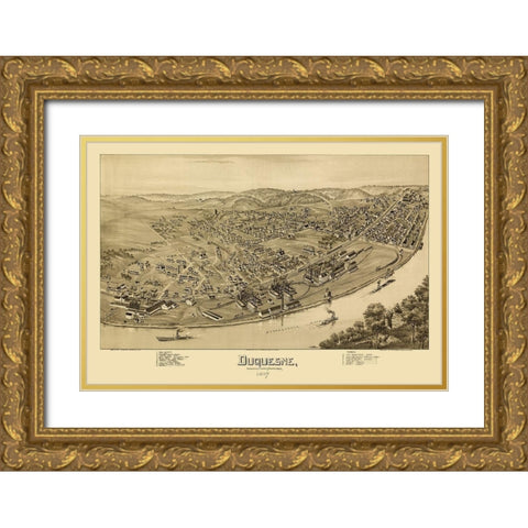 Duquesne Pennsylvania - Fowler 1897  Gold Ornate Wood Framed Art Print with Double Matting by Fowler