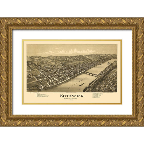 Kittanning Pennsylvania - Fowler 1896  Gold Ornate Wood Framed Art Print with Double Matting by Fowler
