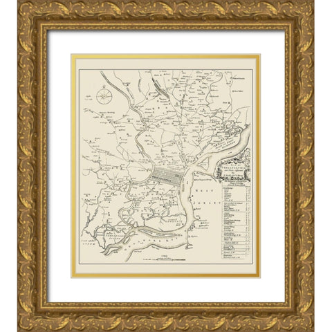 Philadelphia Pennsylvania Landowner - Scull 1753 Gold Ornate Wood Framed Art Print with Double Matting by Scull