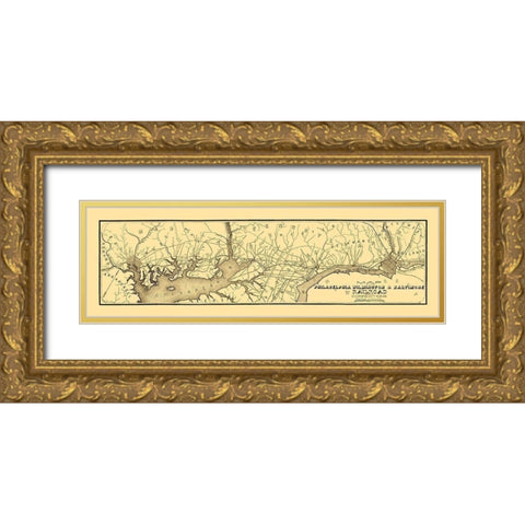 Philadelphia, Wilmington, Baltimore Railroad 1850 Gold Ornate Wood Framed Art Print with Double Matting by Larkin