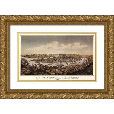 Pittsburgh Pennsylvania - Krebs 1874 Gold Ornate Wood Framed Art Print with Double Matting by Krebs