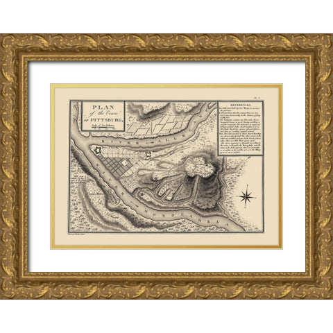 Pittsburg Pennsylvania - Collot 1796 Gold Ornate Wood Framed Art Print with Double Matting by Collot