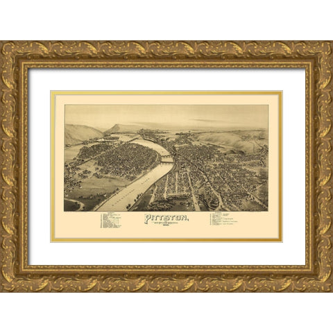 Pittston Pennsylvania - Moyer 1892  Gold Ornate Wood Framed Art Print with Double Matting by Moyer