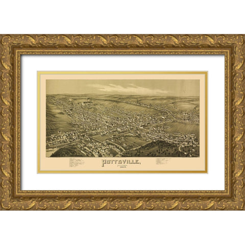 Pottsville Pennsylvania - Fowler 1889  Gold Ornate Wood Framed Art Print with Double Matting by Fowler