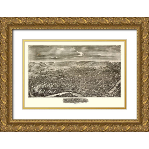 Reading Pennsylvania - Moyer 1898  Gold Ornate Wood Framed Art Print with Double Matting by Moyer