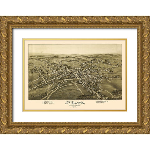 Saint Marys Pennsylvania - Fowler 1895  Gold Ornate Wood Framed Art Print with Double Matting by Fowler