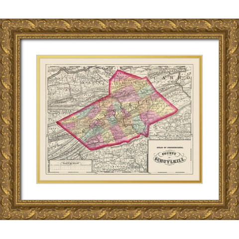 Schuylkill Pennsylvania - Walling 1872 Gold Ornate Wood Framed Art Print with Double Matting by Walling